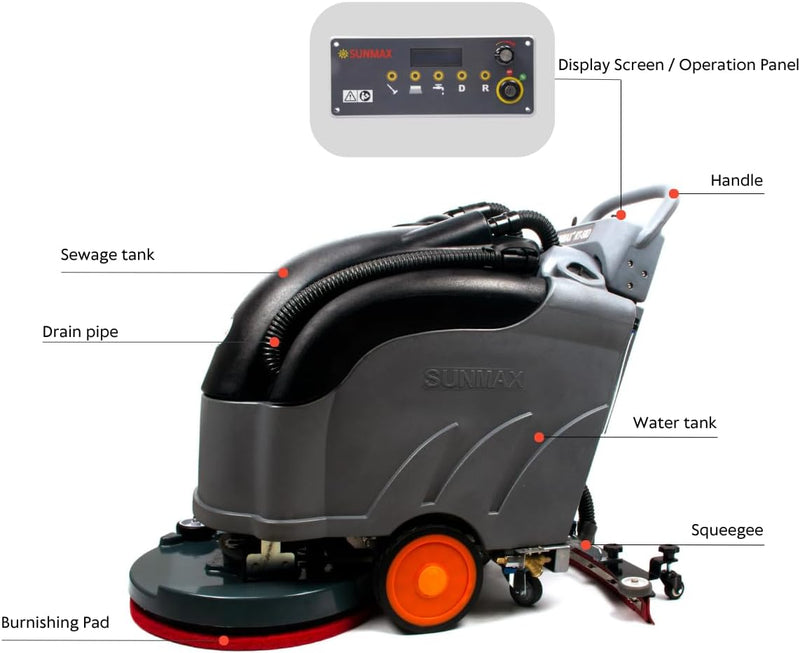 RT50D Self-Propelled Floor Scrubber – 22" Cleaning Path, 29.2V Lithium Battery, Automatic Forward/Reverse Drive with Adjustable Speed, 14.5-Gal Tank, Industrial Grade Cleaning Machine