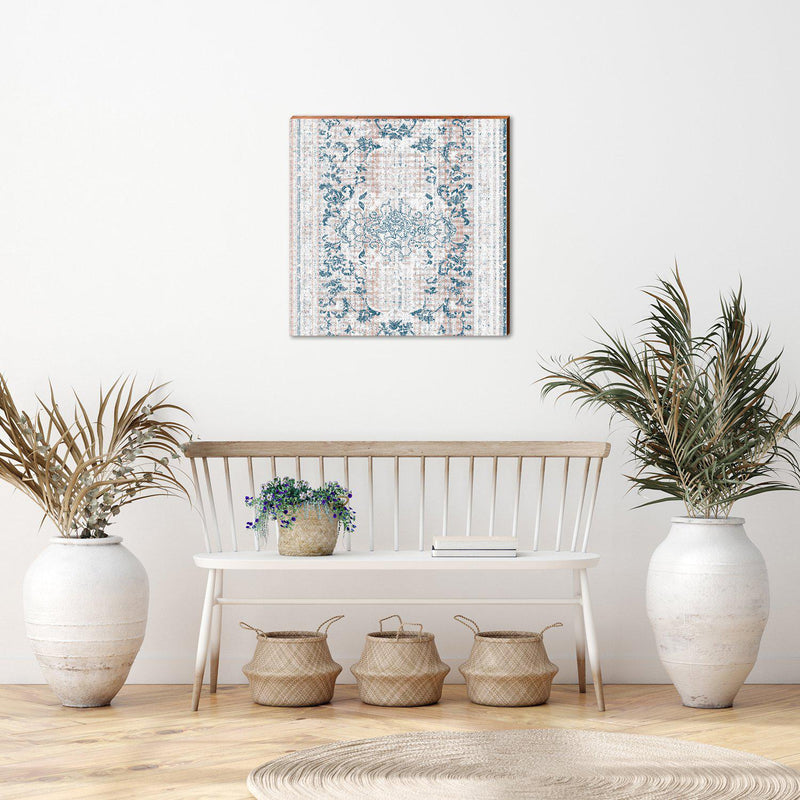 Boho Rug Pattern Soft Mauve & White | Wall Art Print on Real Wood