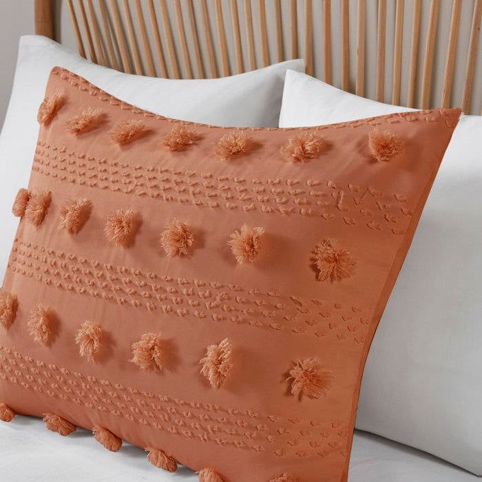 Full/Queen 3-Piece Rust Orange Pompom Microfiber Comforter Set, photo 3 of 5