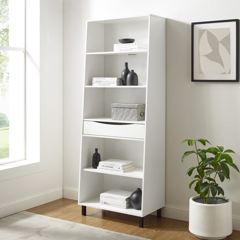 Modern 5-Shelf Bookshelf with Drawer