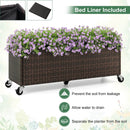 Raised Garden Bed PE Rattan Wicker Patio Planter Box with Wheels and Liner