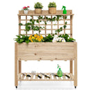 Wooden Raised Garden Bed with Wheels Trellis and Storage Shelf by LJGDeals