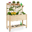 Wooden Raised Garden Bed with Wheels Trellis and Storage Shelf by LJGDeals
