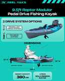 Raptor 9.5ft Propeller Drive Modular Fishing Kayak by ReelYaks