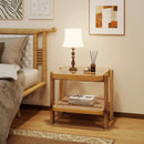 Rattan 2-Tier End Side Table with Tempered Glass Top Acacia Wood Legs-Brown by LJGDeals