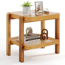 Rattan 2-Tier End Side Table with Tempered Glass Top Acacia Wood Legs-Brown by LJGDeals