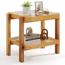 Rattan 2-Tier End Side Table with Tempered Glass Top Acacia Wood Legs-Brown by DirectDeals