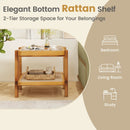 Rattan 2-Tier End Side Table with Tempered Glass Top Acacia Wood Legs-Brown by DirectDeals