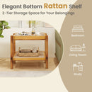 Rattan 2-Tier End Side Table with Tempered Glass Top Acacia Wood Legs-Brown by LJGDeals
