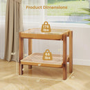 Rattan 2-Tier End Side Table with Tempered Glass Top Acacia Wood Legs-Brown by LJGDeals
