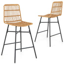 Set of 2 Rattan Bar Stools with Sturdy Metal Frame-Yellow by LJGDeals