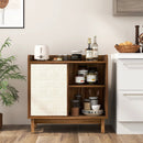 Rattan Buffet Sideboard Mid Century Floor Storage Cabinet with Sliding Door and Adjustable Shelves-Walnut by LJGDeals