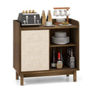 Rattan Buffet Sideboard Mid Century Floor Storage Cabinet with Sliding Door and Adjustable Shelves-Walnut by LJGDeals