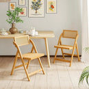 Rattan Cane Folding Dining Chairs Set of 2 with Rotatable Backrests-Natural by LJGDeals