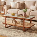 Rattan Coffee Table with Tempered Glass Top and Storage Shelf by LJGDeals