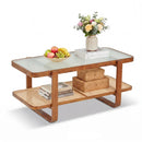 Rattan Coffee Table with Tempered Glass Top and Storage Shelf by LJGDeals