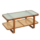 Rattan Coffee Table with Tempered Glass Top and Storage Shelf by LJGDeals
