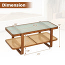 Rattan Coffee Table with Tempered Glass Top and Storage Shelf by LJGDeals