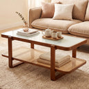 Rattan Coffee Table with Tempered Glass Top and Storage Shelf by LJGDeals
