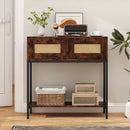 Rattan Console Table Boho Entryway Table with 2 Rattan Drawers and Open Storage Shelf by LJGDeals