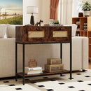 Rattan Console Table Boho Entryway Table with 2 Rattan Drawers and Open Storage Shelf by LJGDeals