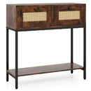 Rattan Console Table Boho Entryway Table with 2 Rattan Drawers and Open Storage Shelf by LJGDeals