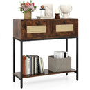Rattan Console Table Boho Entryway Table with 2 Rattan Drawers and Open Storage Shelf by LJGDeals
