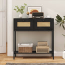 Rattan Console Table Boho Entryway Table with 2 Rattan Drawers and Open Storage Shelf by LJGDeals