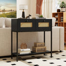 Rattan Console Table Boho Entryway Table with 2 Rattan Drawers and Open Storage Shelf by LJGDeals