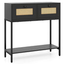 Rattan Console Table Boho Entryway Table with 2 Rattan Drawers and Open Storage Shelf by LJGDeals
