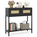 Rattan Console Table Boho Entryway Table with 2 Rattan Drawers and Open Storage Shelf by LJGDeals