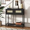 Rattan Console Table Boho Entryway Table with 2 Rattan Drawers and Open Storage Shelf by LJGDeals
