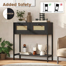 Rattan Console Table Boho Entryway Table with 2 Rattan Drawers and Open Storage Shelf by LJGDeals