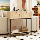 Rattan Console Table Boho Entryway Table with 2 Rattan Drawers and Open Storage Shelf by LJGDeals