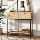 Rattan Console Table Boho Entryway Table with 2 Rattan Drawers and Open Storage Shelf by LJGDeals
