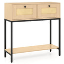 Rattan Console Table Boho Entryway Table with 2 Rattan Drawers and Open Storage Shelf by LJGDeals