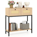 Rattan Console Table Boho Entryway Table with 2 Rattan Drawers and Open Storage Shelf by LJGDeals
