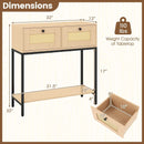 Rattan Console Table Boho Entryway Table with 2 Rattan Drawers and Open Storage Shelf by LJGDeals