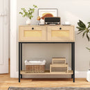 Rattan Console Table Boho Entryway Table with 2 Rattan Drawers and Open Storage Shelf by LJGDeals