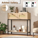 Rattan Console Table Boho Entryway Table with 2 Rattan Drawers and Open Storage Shelf by LJGDeals