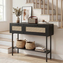 Rattan Console Table with 2 Storage Cabinets Shelf Carbon Steel Frame by LJGDeals