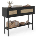 Rattan Console Table with 2 Storage Cabinets Shelf Carbon Steel Frame by LJGDeals