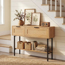 Rattan Console Table with 2 Storage Cabinets Shelf Carbon Steel Frame by DirectDeals