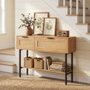 Rattan Console Table with 2 Storage Cabinets Shelf Carbon Steel Frame by LJGDeals
