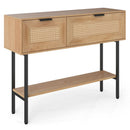 Rattan Console Table with 2 Storage Cabinets Shelf Carbon Steel Frame by LJGDeals