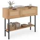 Rattan Console Table with 2 Storage Cabinets Shelf Carbon Steel Frame by LJGDeals