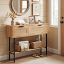 Rattan Console Table with 2 Storage Cabinets Shelf Carbon Steel Frame by LJGDeals