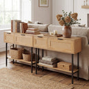Rattan Console Table with 2 Storage Cabinets Shelf Carbon Steel Frame by LJGDeals