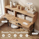 Rattan Console Table with 2 Storage Cabinets Shelf Carbon Steel Frame by LJGDeals