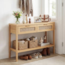 Rattan Console Table with 2 Drawers and Bottom Shelf by LJGDeals